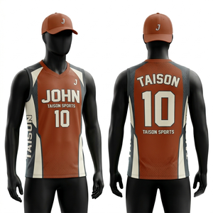 Maillot de volley-ball pour hommes en maille polyester respirante GSM de qualité supérieure, rouge marine avec panneau éclair, logo personnalisé par sublimation - Product Image 2