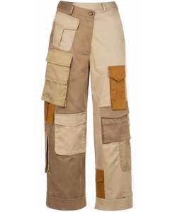 Manufacturer <b>Women</b> Beige Brown Patchwork Cargo Pants Wide Leg Utility <b>Trousers</b> Streetwear <b>Baggy</b> Fit Multi Pocket Vintage Pants - Product Image 1