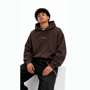 Sudadera con capucha de algodón grueso para hombre, estilo oversize, con paneles de costura, estilo hip hop - Product Image 2