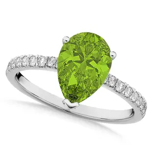 थोक हस्तनिर्मित सुंदर भारतीय मातृ दिवस उपहार महिलाओं के गहने Peridot अंगूठी 14k ठोस सफेद सोने शादी की सगाई के छल्ले