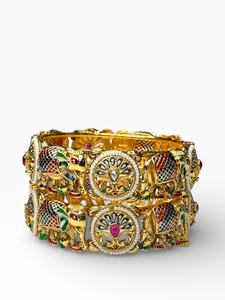 Premium Selling Multi Colour Elephant Design Pearl <b>Bangles</b> <b>Set</b> with Bezel Setting and 18K Gold Plated Polish at Wholesale Price - Product Image 3