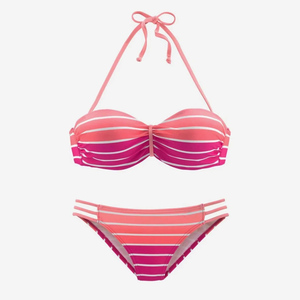 Conjunto de Bikini de Dos Piezas a Rayas para Mujer, Top Bandeau, Braguita Hipster, Traje de Baño de Spandex y Poliéster - Product Image 1