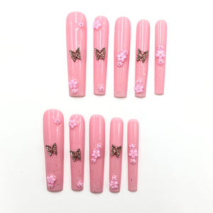 Luxury Long Coffin Pink Chic Aura Press-On <b>Nail</b> Set - Product Image 1