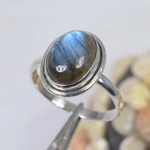 925 Sterling Silver Fine Boho Chic Dainty Vintage Style Natural Blue <b>Labradorite</b> Bezel Setting Hook Shape Engagement <b>Ring</b> - Product Image 4