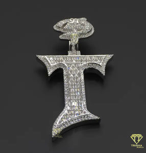 Baguette corte VVS Lab Grown Letter "T" colgante helado colgante personalizado alfabeto letra 925 plata esterlina Hip Hop colgante - Product Image 4