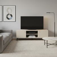 Vente en gros Chêne clair Centre de divertissement Media Console Table Bois Porte cannelée Meuble TV Meuble Tv pour meubles de salon