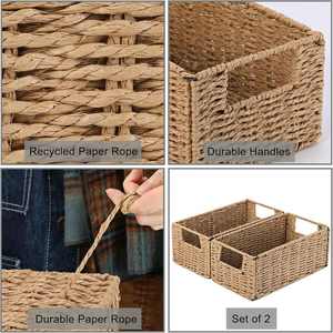 Panier en osier en corde de papier tissé à la main à prix avantageux, petit panier de rangement pour organiser le papier toilette, bac de rangement pliable pour étagère - Product Image 6