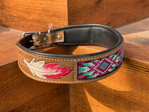 New Hot Selling Floral Hand Tooled Leather Beaded Dog Collar for Pets Genuine Leather Padded Adjustable Accessory for Neck Belts - Product Image 3