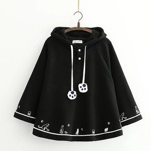 Cute Cat Ear Black Hoodies Women Cloak Cape Winter White Graphic <b>Coat</b> Kawaii Fleece Sweatshirt Japan Soft <b>Girl</b> Warm <b>Outwear</b> - Product Image 3