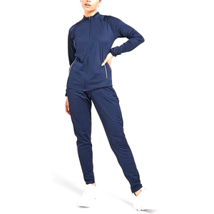 Chándal Azul Marino para Mujer, Manga Larga, Cuello Alto, Cierre de Cremallera Frontal, Corte Deportivo, con Bolsillos Laterales, Secado Rápido, Poliéster, Ropa de Otoño - Product Image 3
