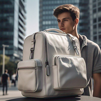 Sac à dos d'été vintage en cuir véritable blanc pour homme, pour ordinateur portable, style décontracté et professionnel, avec doublure en toile et fermeture éclair en nylon, portable