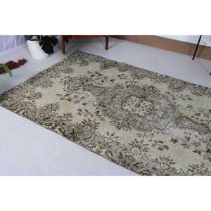Turkish Vintage Rug 4.9x8.7 ft (149x264 cm), <b>Brown</b> Solid <b>Wool</b> Rug - Product Image 2