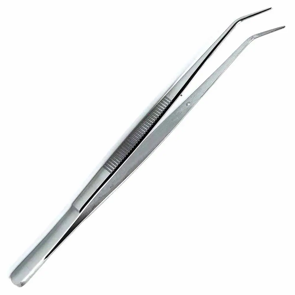 Aço inoxidável Dental Cirúrgico Algodão Picareta Pinças Meriam Serred Angled Tip Tweezer 16cm