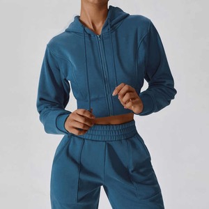 Chándales de gimnasio con logotipo personalizado de alta calidad OEM para mujer 100% algodón con cremallera excelente para el precio de invierno - Product Image 3