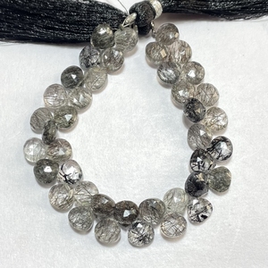 Cuentas de Briolette en forma de corazón facetadas de rutilo negro de 7MM al por mayor, cuentas de piedras preciosas calibradas para tiendas minoristas - Product Image 3