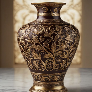 Urna funeraria decorativa con vid dorada levantada y repujado de hojas. Disponible a precio mayorista. - Product Image 1