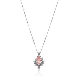 <b>Pink</b> Clear Zircon Stone Shape Lotus Design Charm <b>Necklace</b> Turkish Handmade Wholesale 925 Sterling Silver - Product Image 3