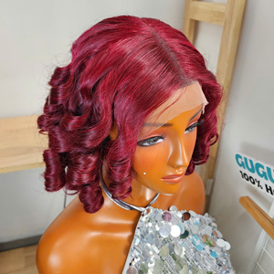 Peluca de Cabello Humano Virgen con Rizo Elástico, Color Borgoña, Doble Trama, Cierre Frontal con Encaje, Peluca Vietnamita - Product Image 4