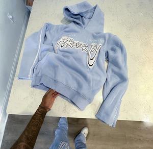 Chándal de invierno Unisex personalizado OEM transpirable 100% algodón conjunto informal con capucha de dos piezas bordado de chenilla de poliéster sólido - Product Image 3