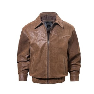 Chaqueta de bombardero de cuero genuino para hombre, chaqueta informal de otoño e invierno, chaqueta de cuero marrón de gran oferta, recién llegado, Pu de talla grande - Product Image 2