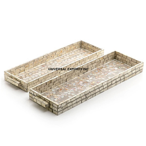 Juego rectangular de dos bandejas de madera para servir, bandeja de chocolate de diseñador de tamaño personalizado, plato de servicio decorativo de la mejor calidad - Product Image 1