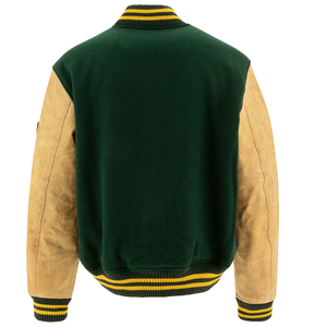 Blouson vert B2B Blouson universitaire baseball couleurs et logos personnalisés Blouson universitaire chaud Letterman à manches en cuir pour hommes et femmes - Product Image 6