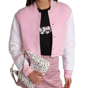 Wholesale Women's Wool Varsity <b>Jacket</b> <b>Long</b> Sleeves Lightweight Cropped Design High Demanded Breathable Varsity <b>Jacket</b> Women 2026 - Product Image 3
