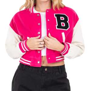 Women's <b>Coat</b> Custom Varsity Jacket High Quality Embroidery Long Sleeves University Women Cropped Varsity Women's Jacket - Product Image 1