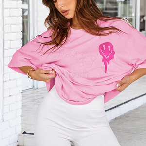 Haute qualité femmes surdimensionné t-shirt coton mélangé coupe ample à manches courtes tenue quotidienne femmes surdimensionné t-shirt - Product Image 5