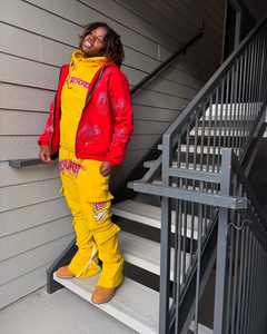 Fabricant de vêtements de rue personnalisés, sweat à capuche zippé et pantalon de survêtement évasé, survêtement baggy vintage en coton avec impression à rayures pour hommes - Product Image 4