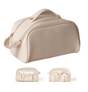 Classical Fashion <b>Makeup</b> Travel Cosmetic Organizer Zipper Top-Handle Leather <b>Case</b> Eco-Friendly Customized Logo Opp Bag - Product Image 1