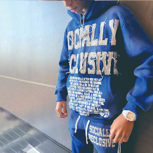 Sudaderas con capucha personalizadas para hombre, parche bordado con apliques, logotipo de angustia, estampado con el sol, lavado con ácido, sudaderas con capucha de algodón Terry Vintage para hombre - Product Image 4