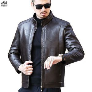 Nouveautés Prix de gros Haute qualité Conception OEM Veste en cuir pour homme Coupe ajustée Élégante Confortable Toile devant Doublure en polaire - Product Image 4