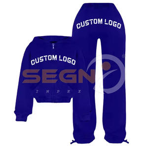 Personalizado bordado recortado Streetwear de alta calidad de manga larga con cremallera hasta dos piezas pantalones de chándal conjunto Joggers hombres cremallera chándales - Product Image 5