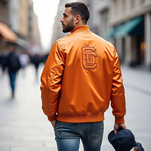 Parches bordados de alta calidad, chaquetas de bombardero, chaqueta de bombardero Varsity de satén con botones para hombre - Product Image 3