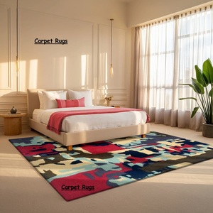 Tapis abstrait en coton tufté à la main de haute qualité, moderne et traditionnel de designer, coupe en boucle, craquelin, surface disponible sur mesure - Product Image 3