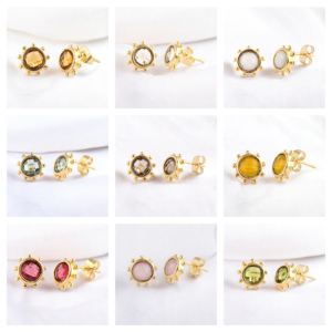 Pendientes redondos de piedras preciosas de cuarzo ahumado de 8 MM-Pendientes de tendencia de plata 925-Joyería al por mayor - Product Image 2