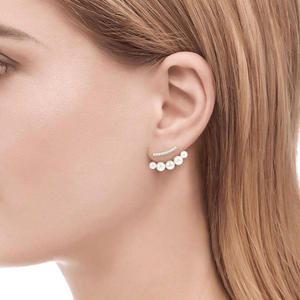 Jeulia Vintage Cultured Pearl Sterling <b>Silver</b> <b>Stud</b> Drop Earrings with Princess Cut Diamond - Product Image 4