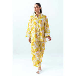 Conjunto de Dos Piezas para Mujer, Estampado Amarillo Ondulado, Manga Tres Cuartos, Tela Crepé, Estilo Casual, para Primavera/Verano, Tallas XXS-2XL - Product Image 4
