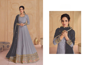 Heavy Faux Georgette Anarkali Suit Secuencia bordada Trabajo Largo hasta el suelo Colección lista para usar en bodas - Product Image 2