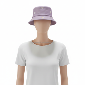 หมวกเดซี่บักเก็ต หมวกกันแดดพิมพ์ลายดอกไม้ หมวกชาวประมงสีม่วง หมวกชายหาดฤดูร้อน - Product Image 2