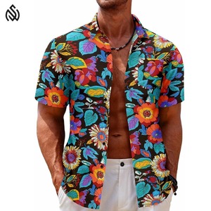 Chemise de plage personnalisée imprimée à fleurs pour hommes, chemise à séchage rapide décontractée boutonnée pour la plage chemises à manches courtes pour hommes - Product Image 1