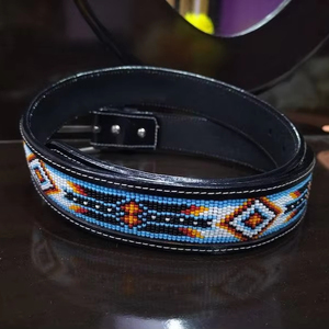 Best Quality Custom Made Genuine Western Leather Beaded Belt With <b>Stud</b> Design Manufacturer Exporter Beaded Belt <b>Man</b> and Woman - Product Image 1