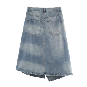 Blue Zipper Fly Asymmetrical Design Casual Fashion <b>Midi</b> <b>Skirts</b> Breathable <b>Denim</b> Wrap <b>Skirts</b> <b>for</b> <b>Women</b> with Empire Waistline - Product Image 2