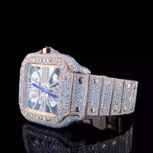 Luxurious Square Antique Stainless Steel <b>Watch</b> with Moissanite Diamond Iced Out VVS Clarity Auto Date Quartz Movement - Product Image 3