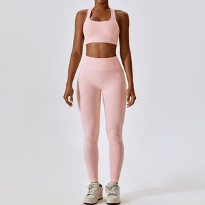 Traje de Yoga personalizado para mujer, ropa de gimnasio sin costuras, mallas de cintura alta y Sujetador deportivo, ropa de entrenamiento - Product Image 4