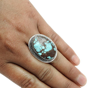 Extreme Look 925 Sterling Silver Natural Turquoise Gemstone Oval Shape <b>Large</b> <b>Stone</b> <b>Ring</b> Bohemian Jewelry Wholesale Factory Price - Product Image 4