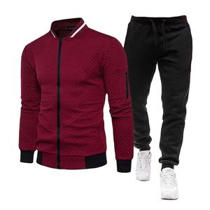 Ropa deportiva informal de otoño para hombre, traje para correr, sudadera deportiva de 2 piezas con cremallera estampada, pantalones con capucha, algodón sólido 100% - Product Image 1