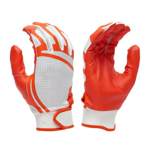 BRANIS SPORTS Breathable Hook Loop Closure <b>Orange</b> White All Seasons Full Finger Waterproof Lightweight Baseball Gloves Leather - Product Image 1