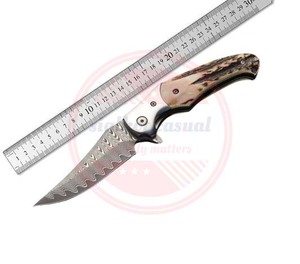Custom Handmade Damascus Steel Folding Pocket Knife With Leather Sheath Wood Handle Damascus Folding Knife - Product Image 5